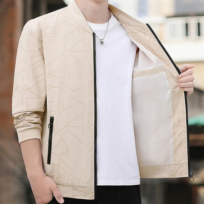Men's Baseball Collar Lightweight Loose Jacket Solid Color