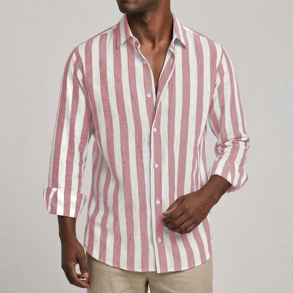 Front view of a men's striped shirt for everyday wear