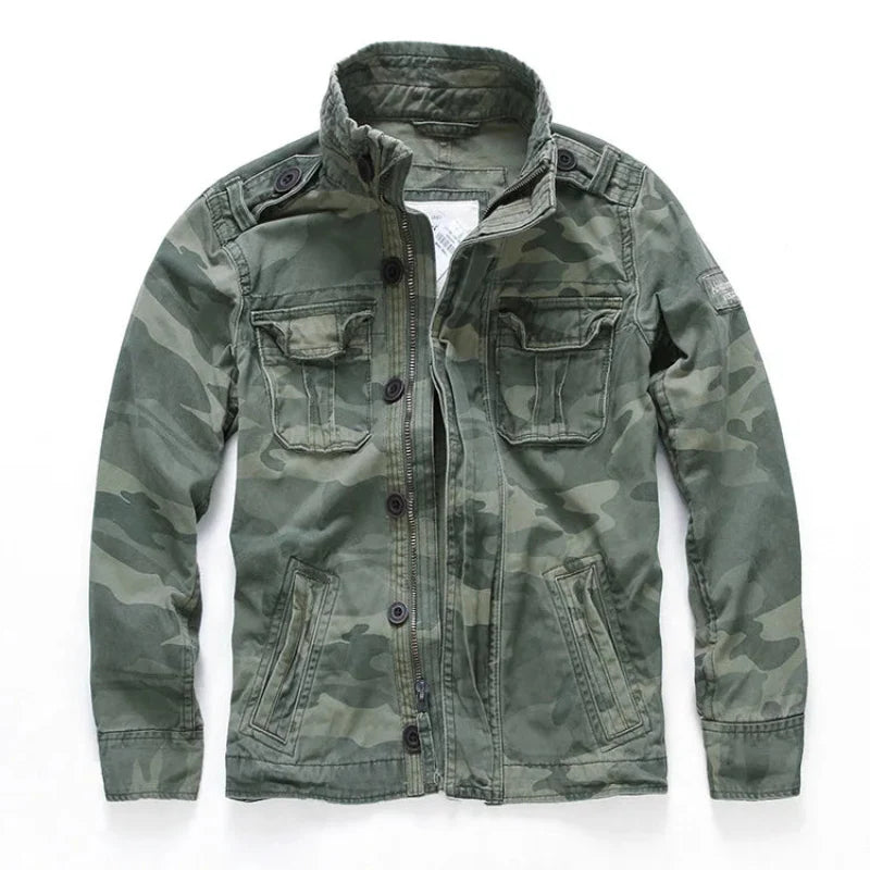 Mens Cargo Denim Jacket with Utility Pockets