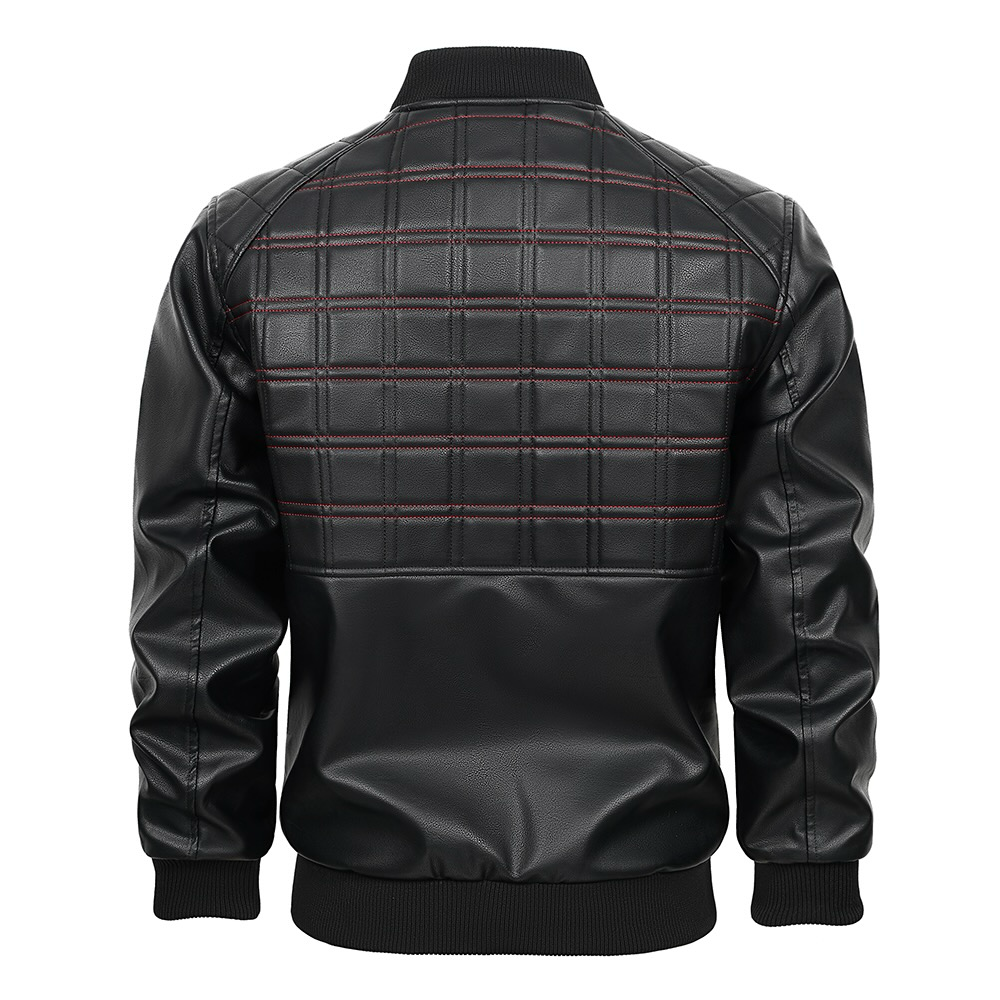 Back side of a Black Quilted Faux Leather Moto Jacket