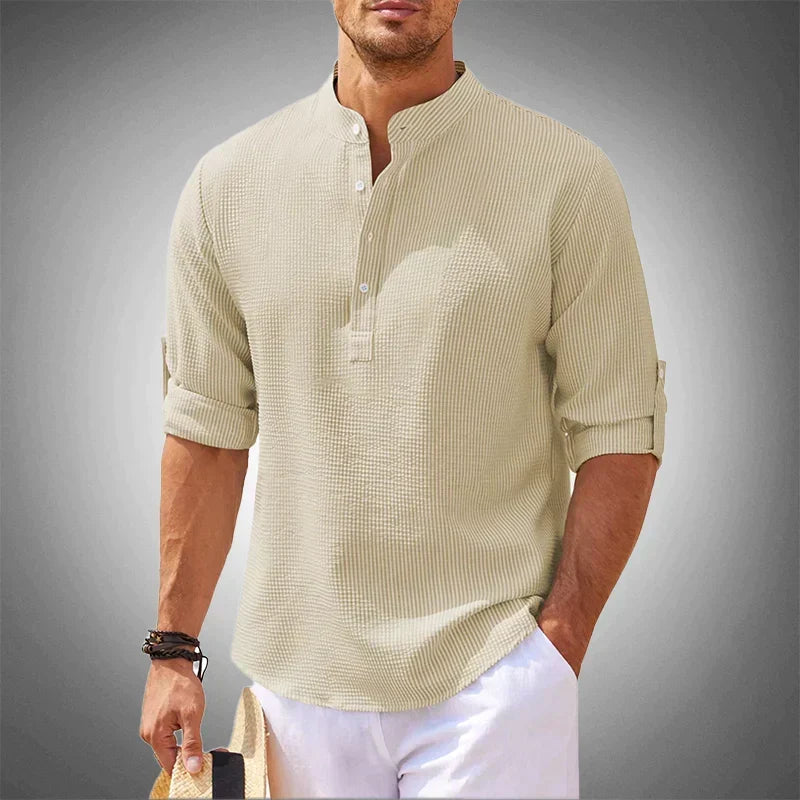 Back view of the men's button-up shirt