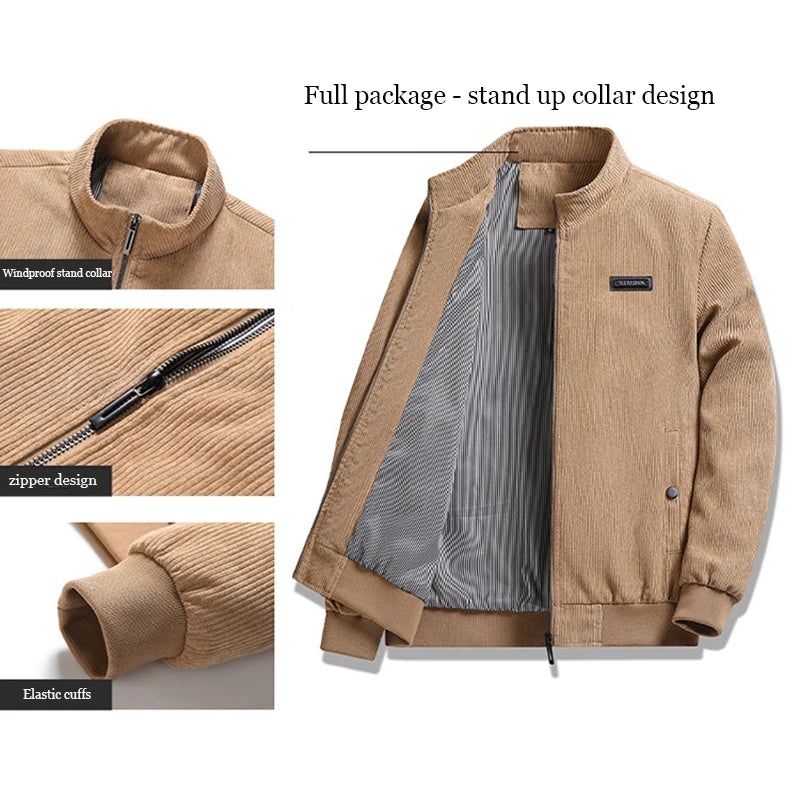 Men's Corduroy Cotton-Padded Jacket Lightweight Casual Workwear Coat