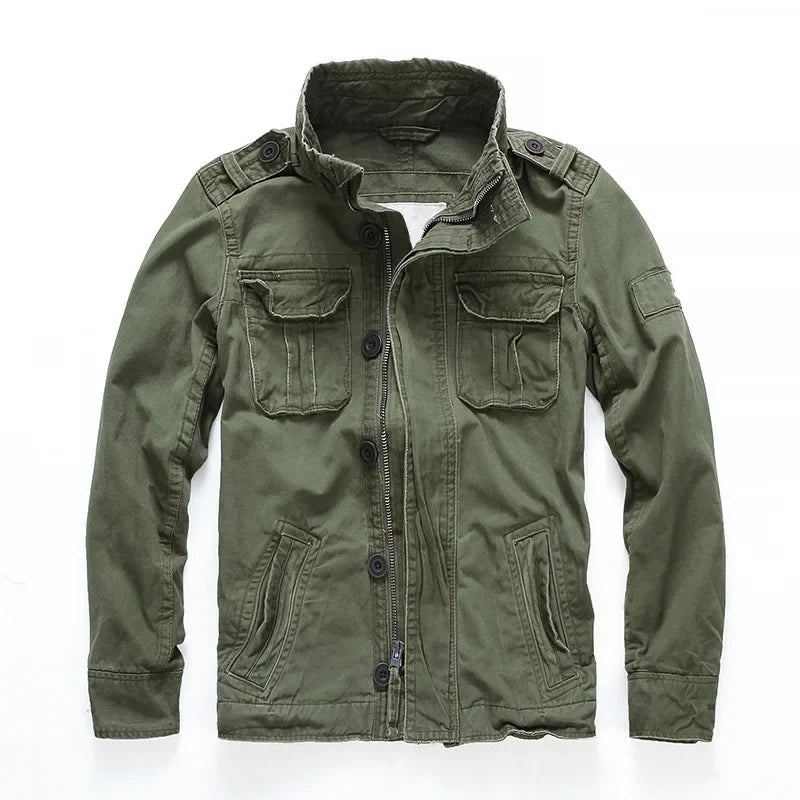 Mens Cargo Denim Jacket with Utility Pockets