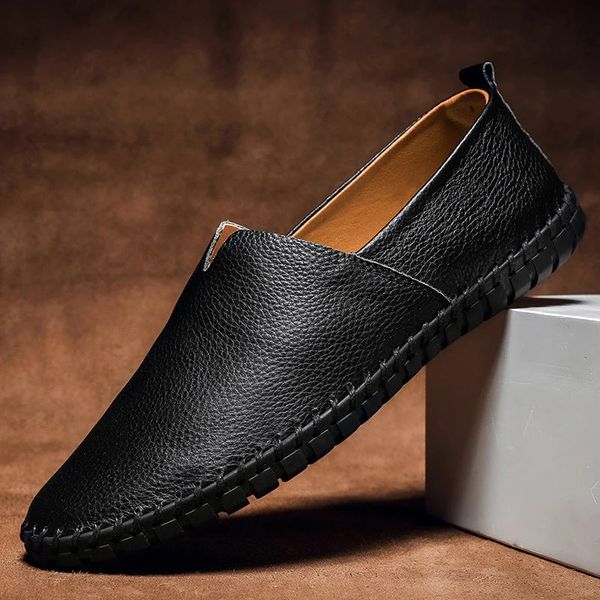 Men's Leather Loafers With Flexible Rubber Soles