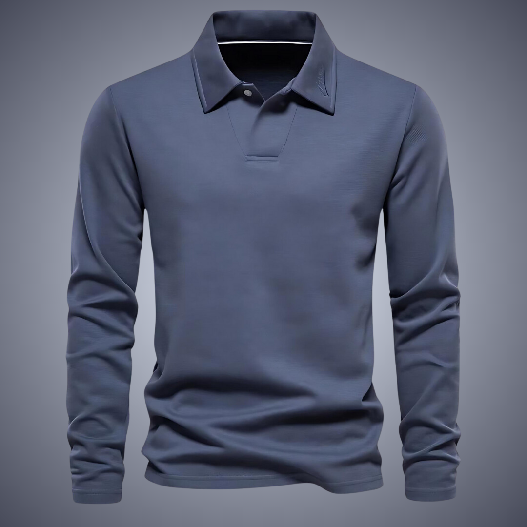 Men's premium polo shirt styled for a polished business-casual look
