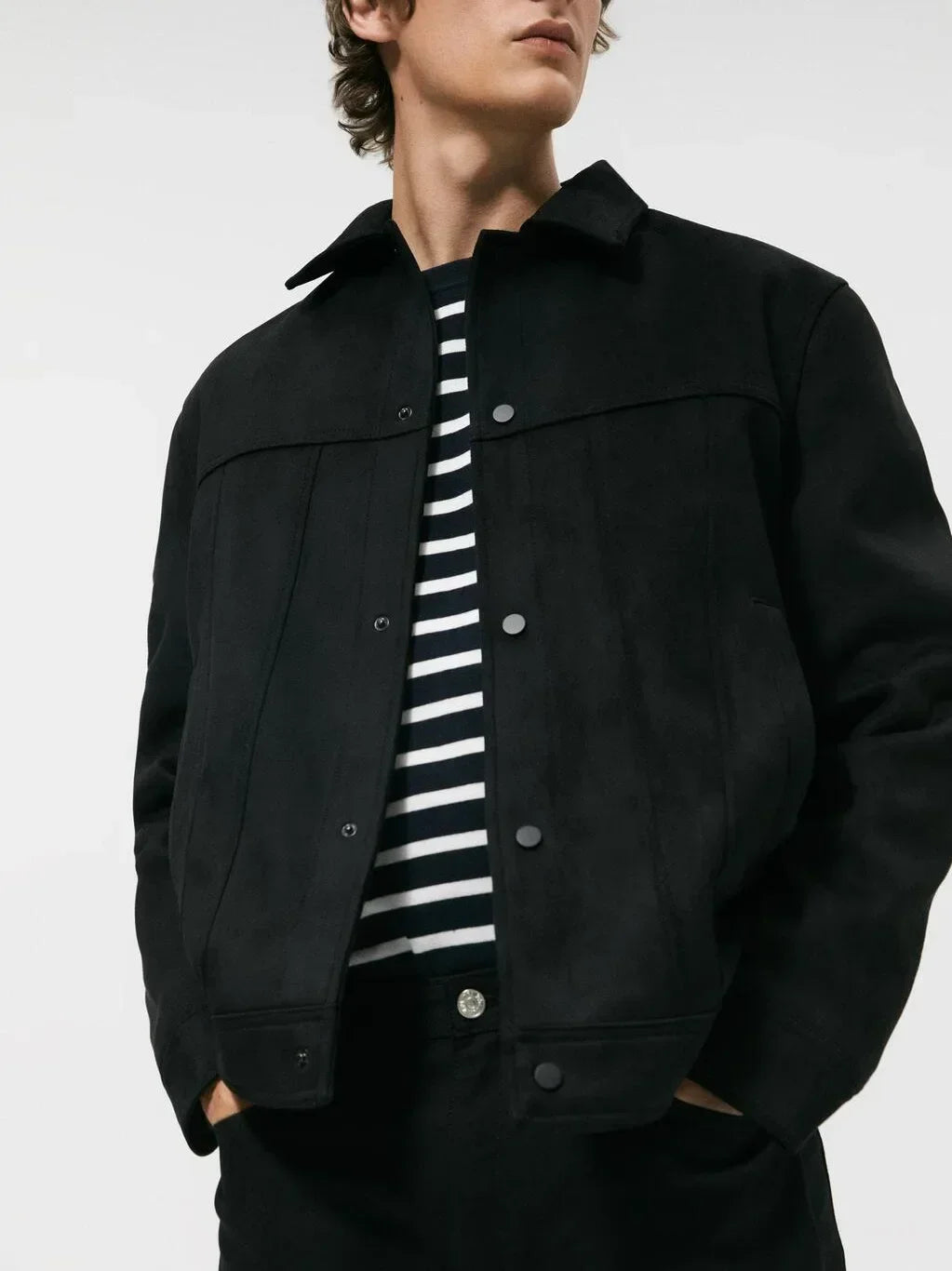 Men's Single Breasted Jacket Suede Lapel Outerwear