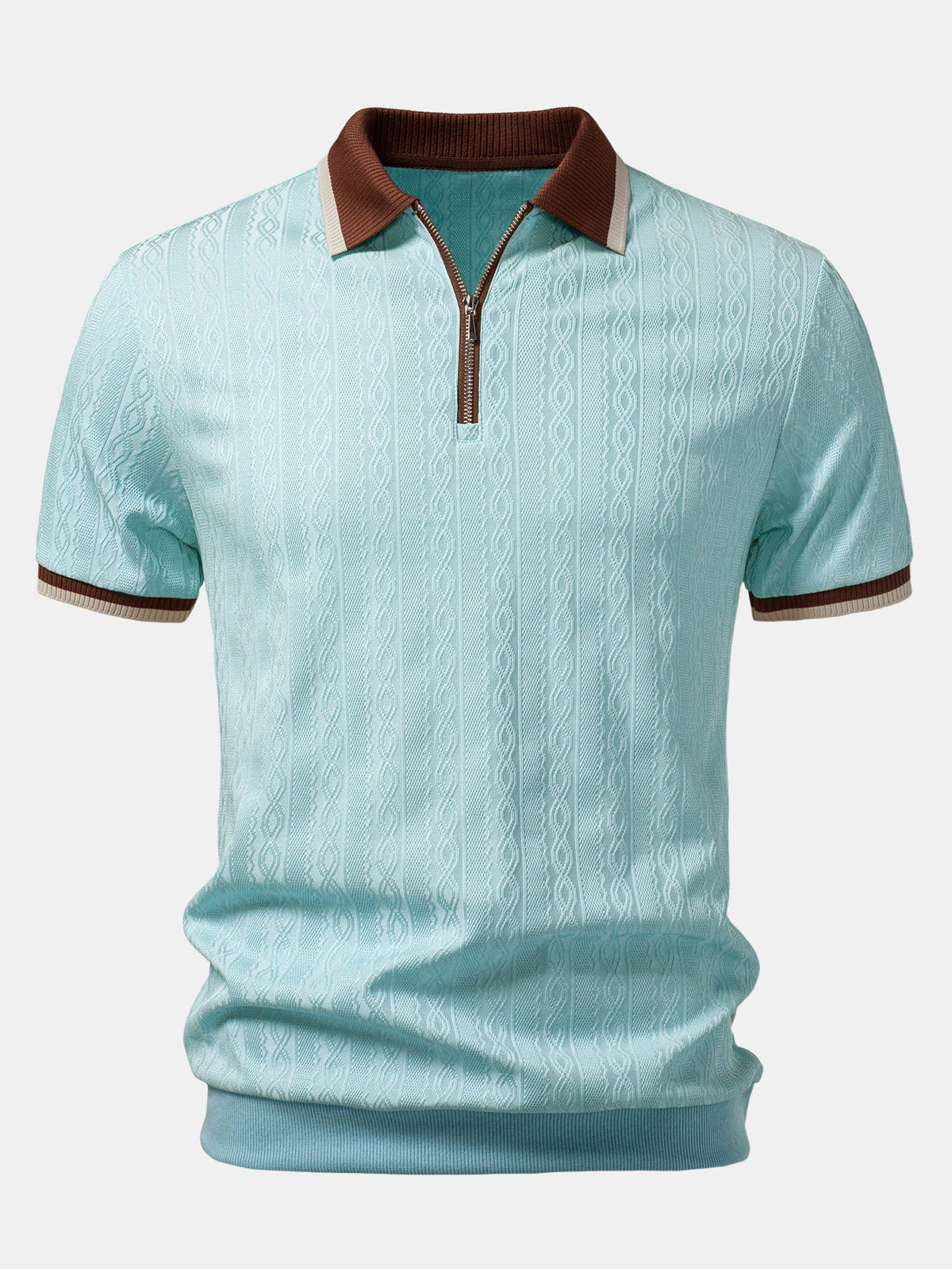 Men's Textured Knit Polo Shirt With Quarter-Zip