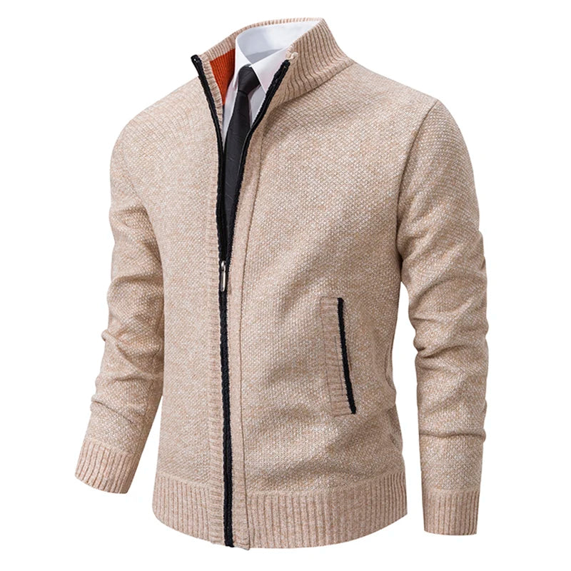 Men's Fleece Stand Collar Zipper Cardigan Sports Coat