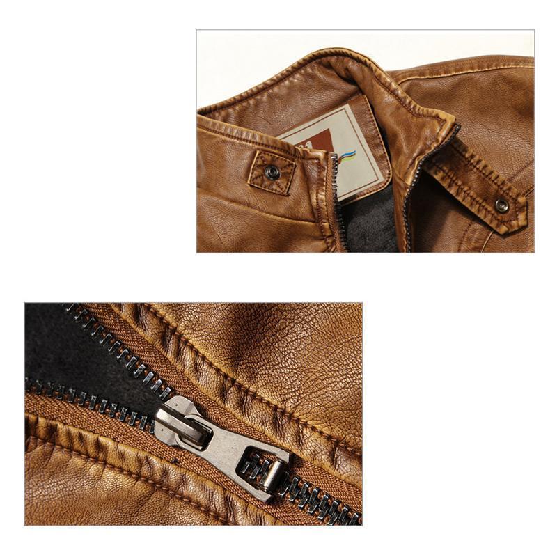 Men's faux leather bomber jacket styled for a casual look