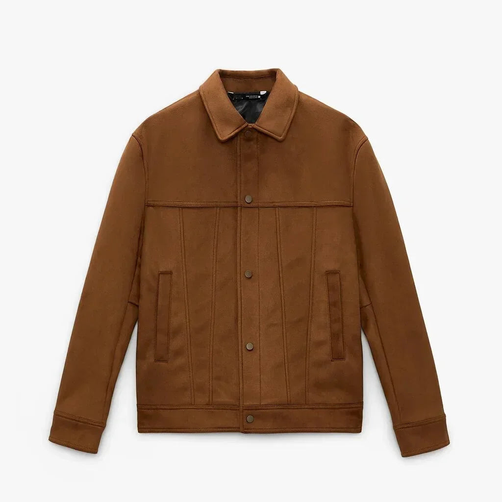 Men's Single Breasted Jacket Suede Lapel Outerwear