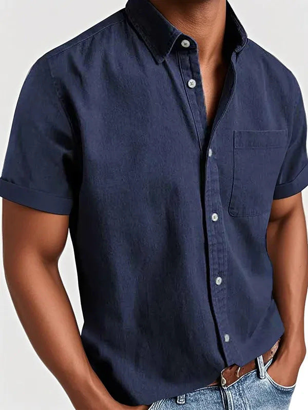 Side view of a men's short-sleeve shirt with a chest pocket