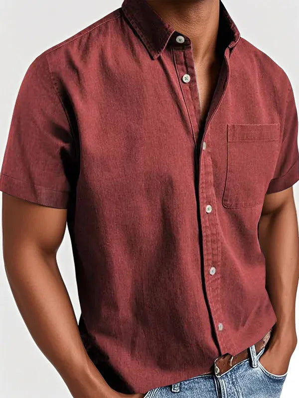 Men's Short-Sleeve Polo Collar Shirt With Chest Pocket