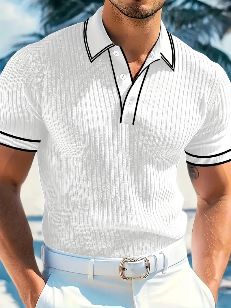 Men's Ribbed Polo Shirt With Contrast Trim