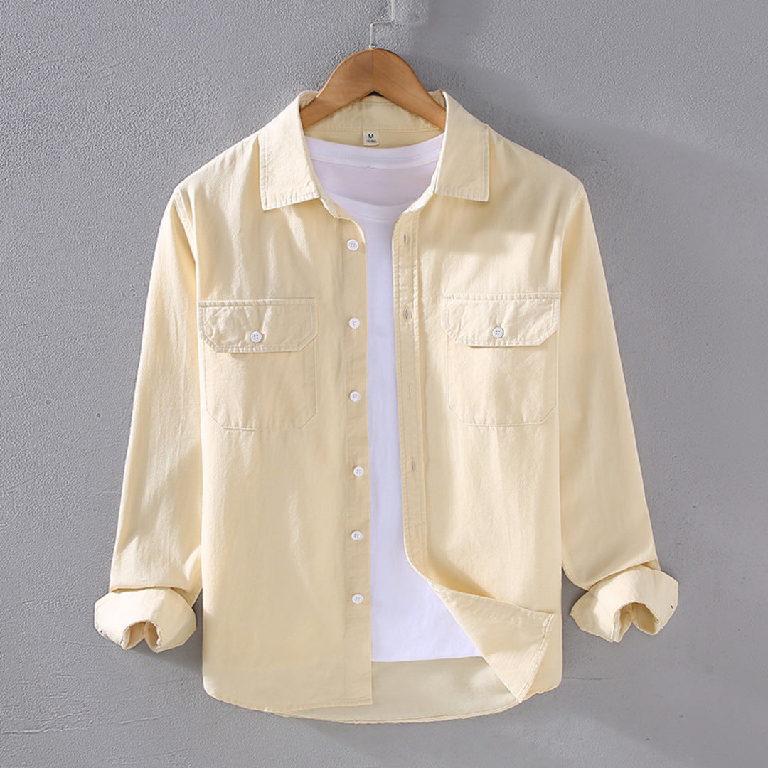 Close-up view of the men's structured overshirt design