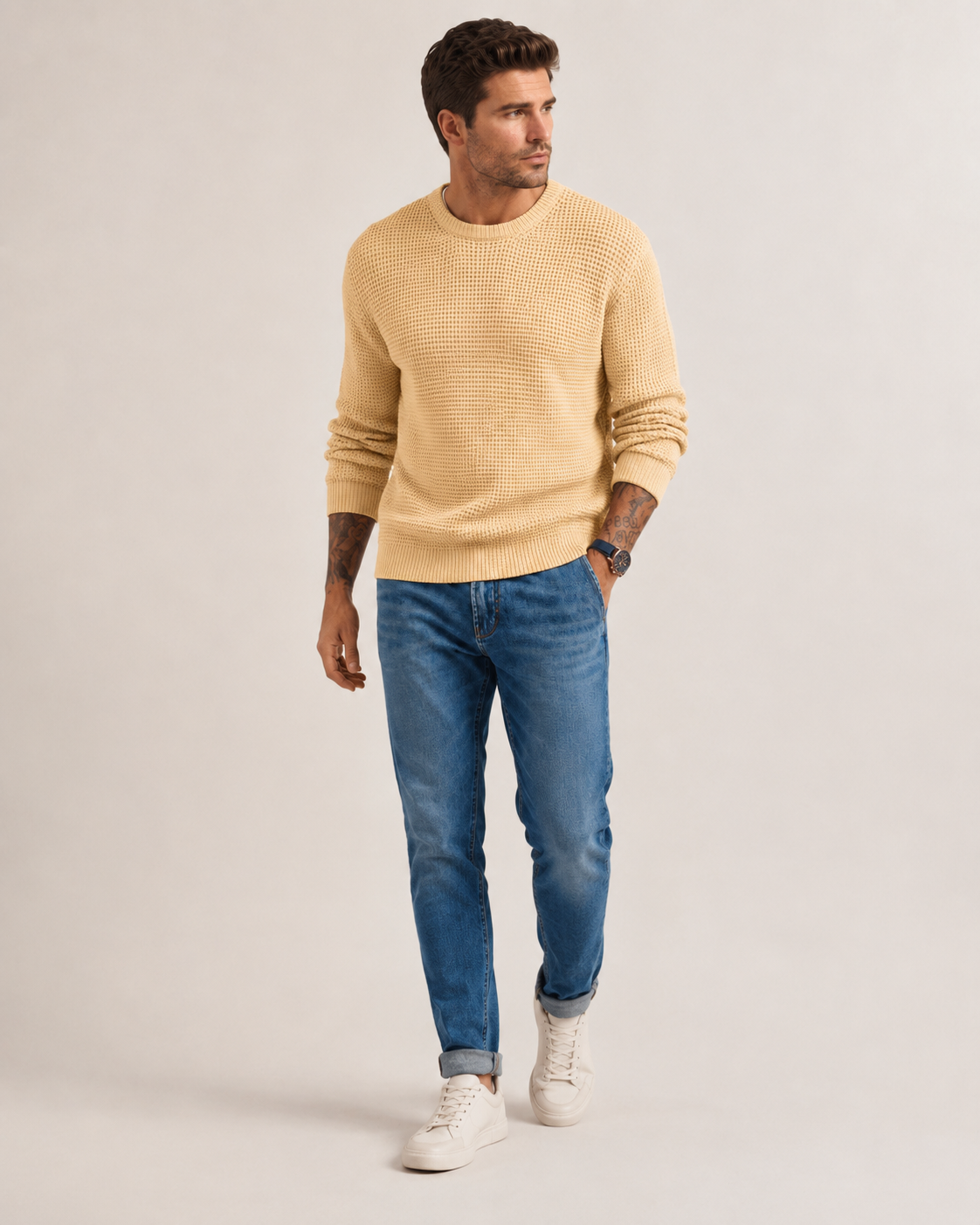 Front view of a men's knit pullover sweater