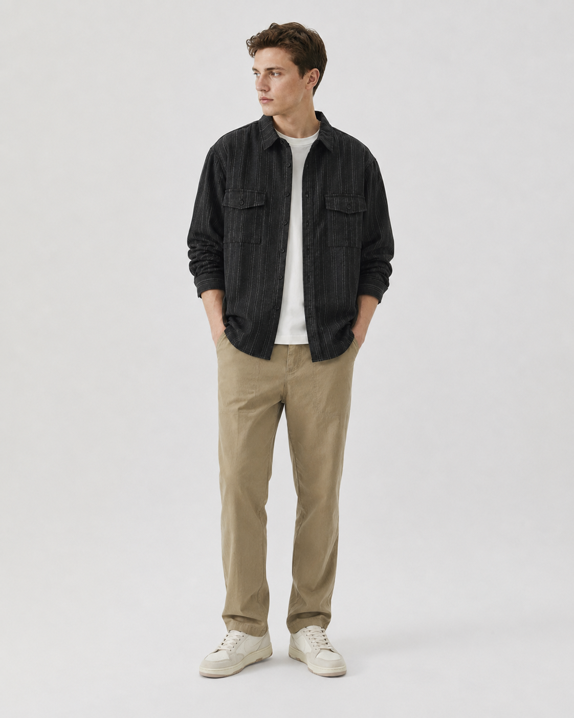 Back detail showing the texture and relaxed overshirt fit