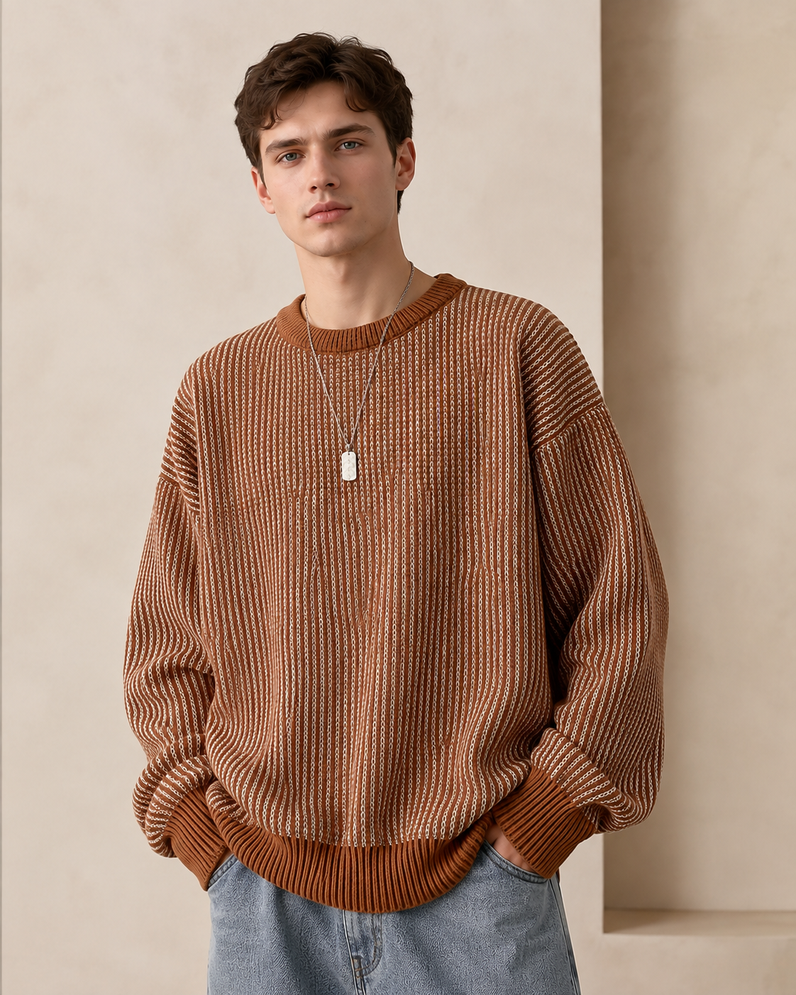 Men's Textured Stripe Crewneck Sweater