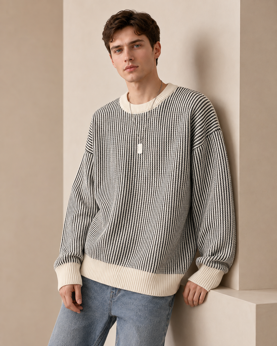 Back view of the men's crewneck sweater