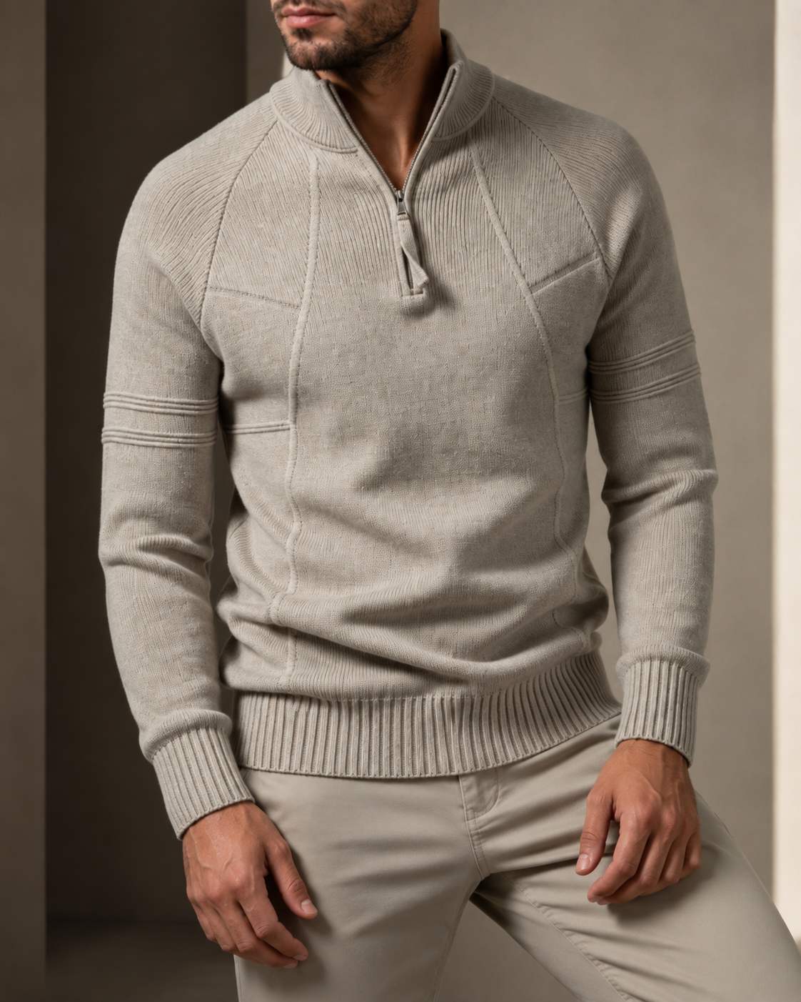 Men's Fitted Knit Sweater With Front Zip