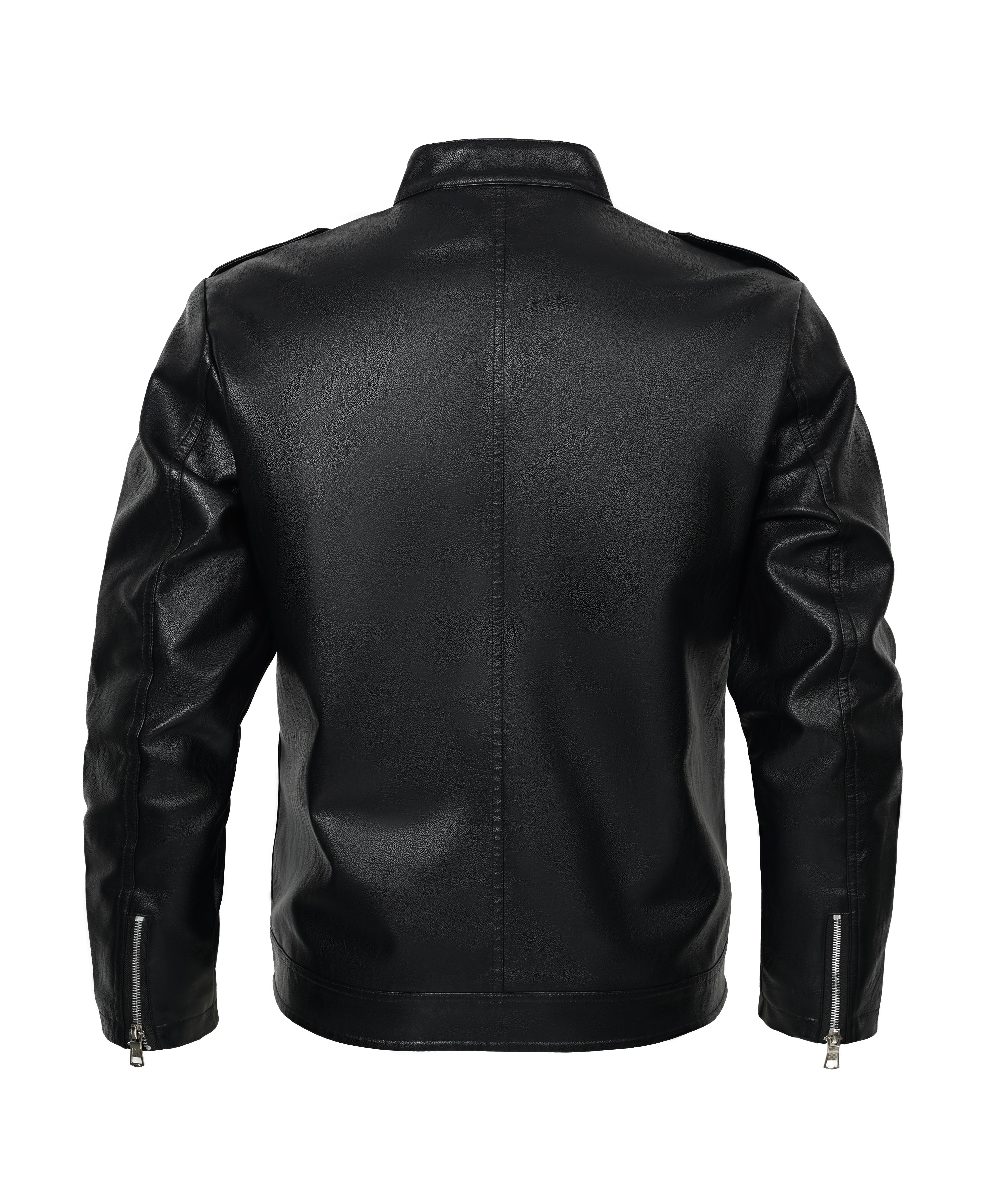 back side of a black biker jacket