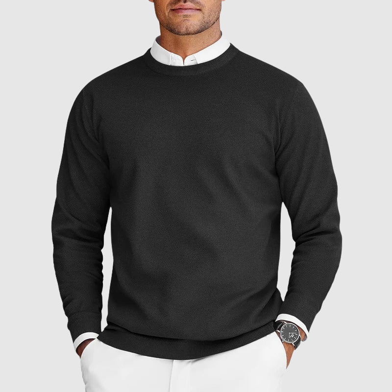 Men's slim-fit crew neck sweater shown from the front