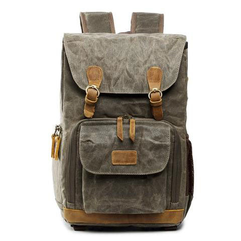 Back view of the vintage camera backpack with adjustable shoulder straps