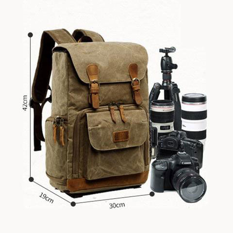 Vintage camera backpack worn for travel styling with hands-free daily carry