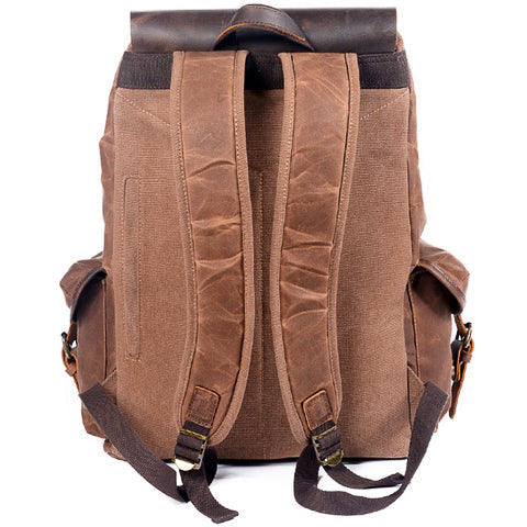 Back view of 25L canvas backpack with padded shoulder straps