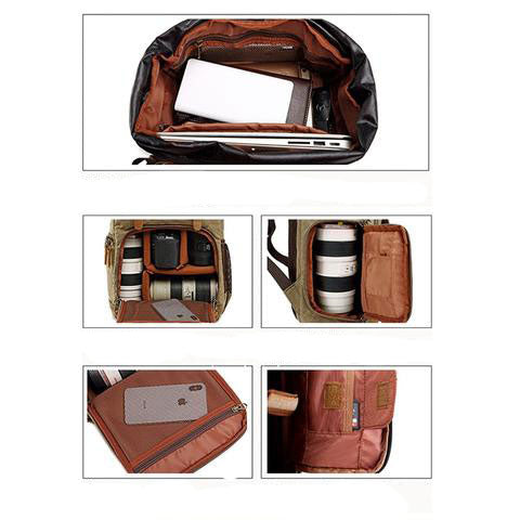Lifestyle view of the vintage camera backpack designed for travel and everyday use
