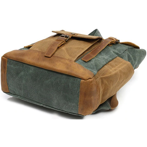 Lifestyle view of vintage backpack designed for work travel and daily carry