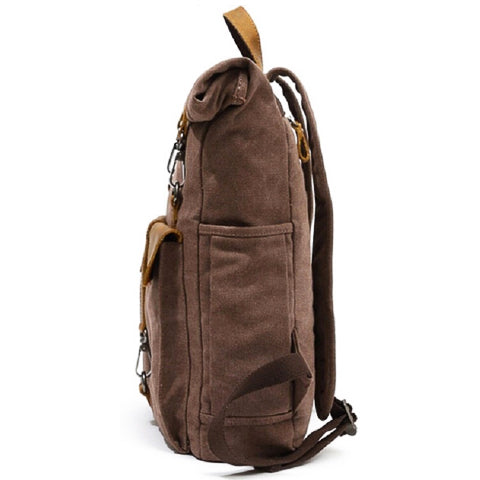 Canvas backpack shown as a work and commuter bag with practical front compartments