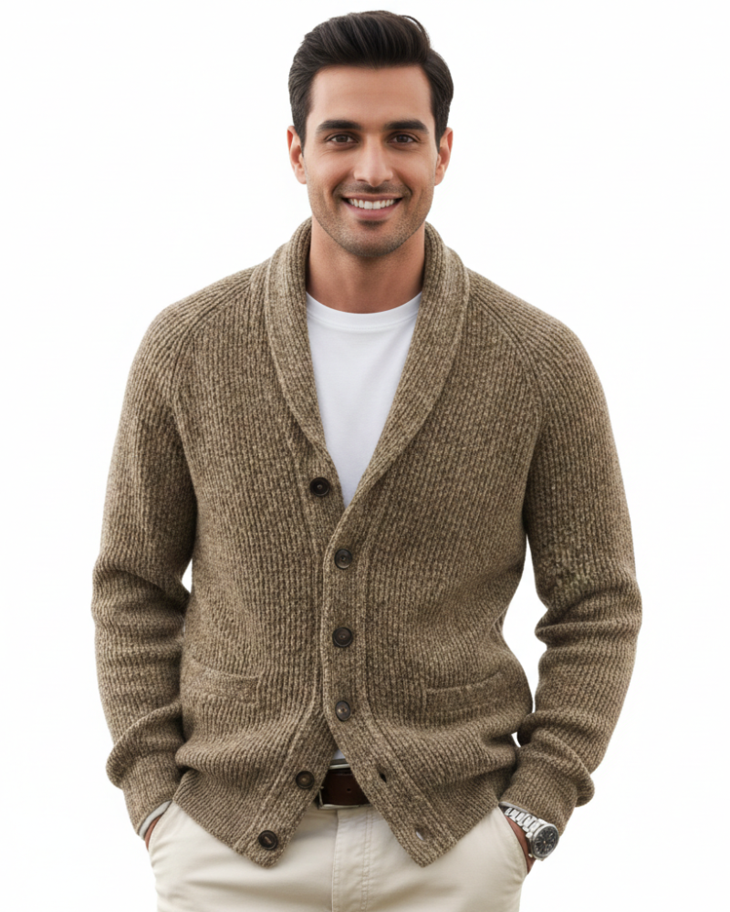 Men's Striped Wool Cardigan With V-Neck