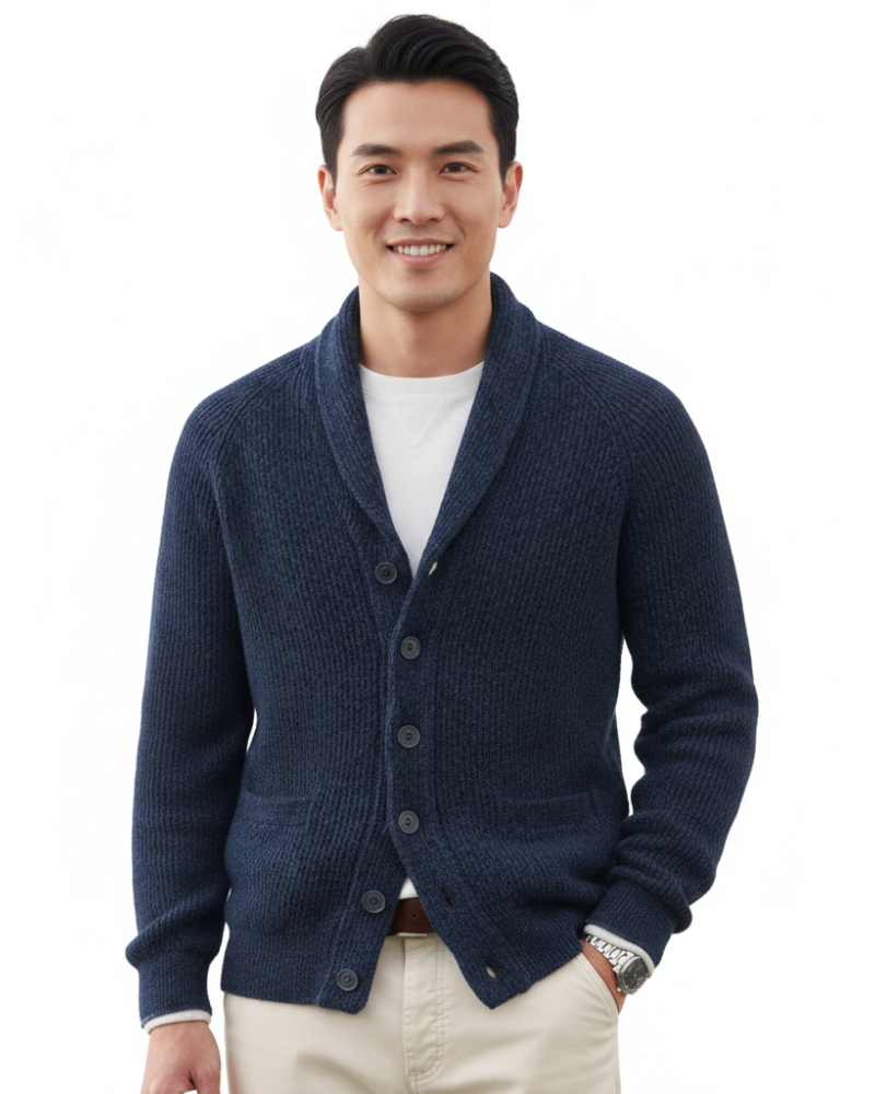 Men's Striped Wool Cardigan With V-Neck