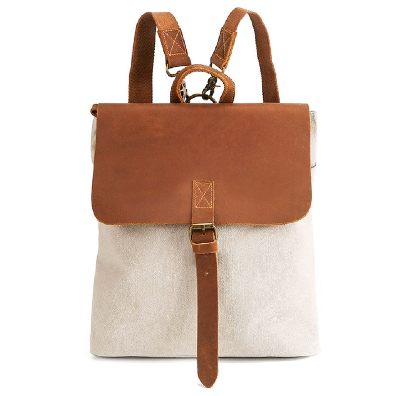 Side view of the vintage square backpack showing profile and capacity