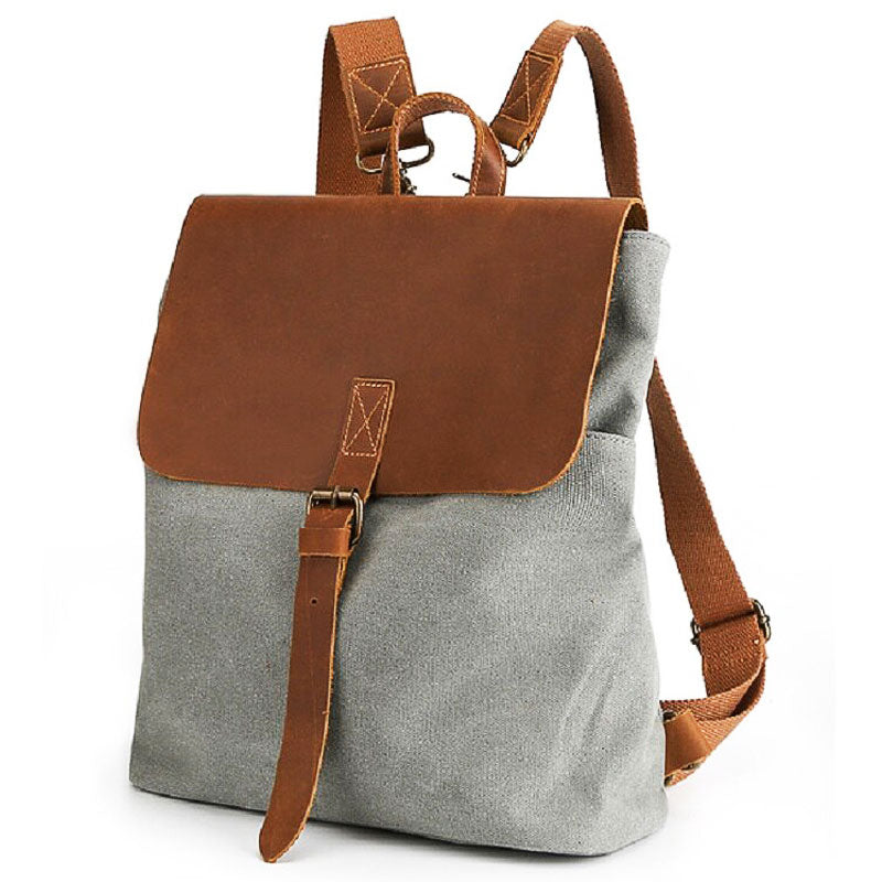 Vintage square backpack angled view highlighting the boxy shape and details