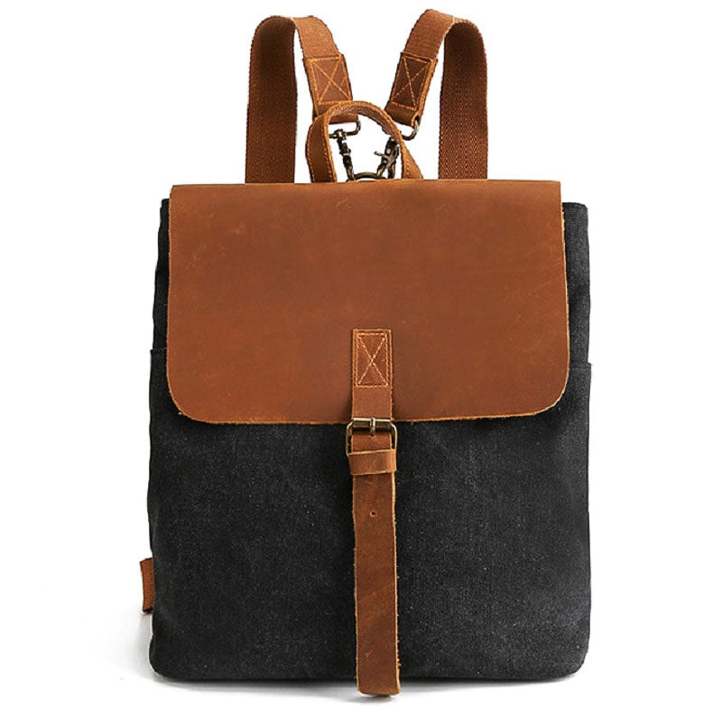 Detail shot of the vintage backpack material and stitching