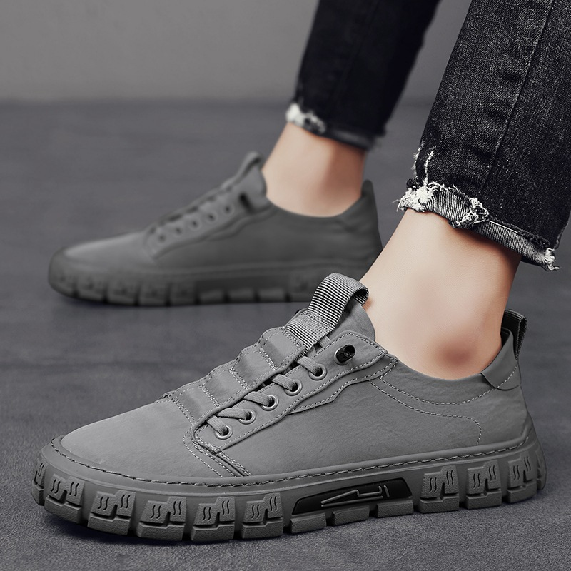 Top view of men's suede-like canvas sneakers with matching laces