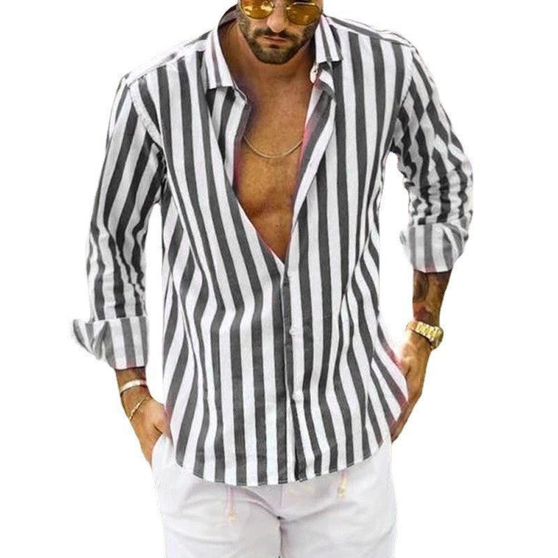 Side view showing the slim fit of the men's shirt