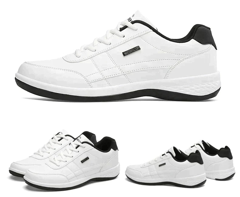 Men's supportive shoes shown at a walking angle
