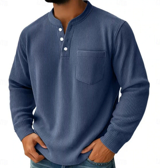 Men's Waffle Knit Henley Shirt With Chest Pocket