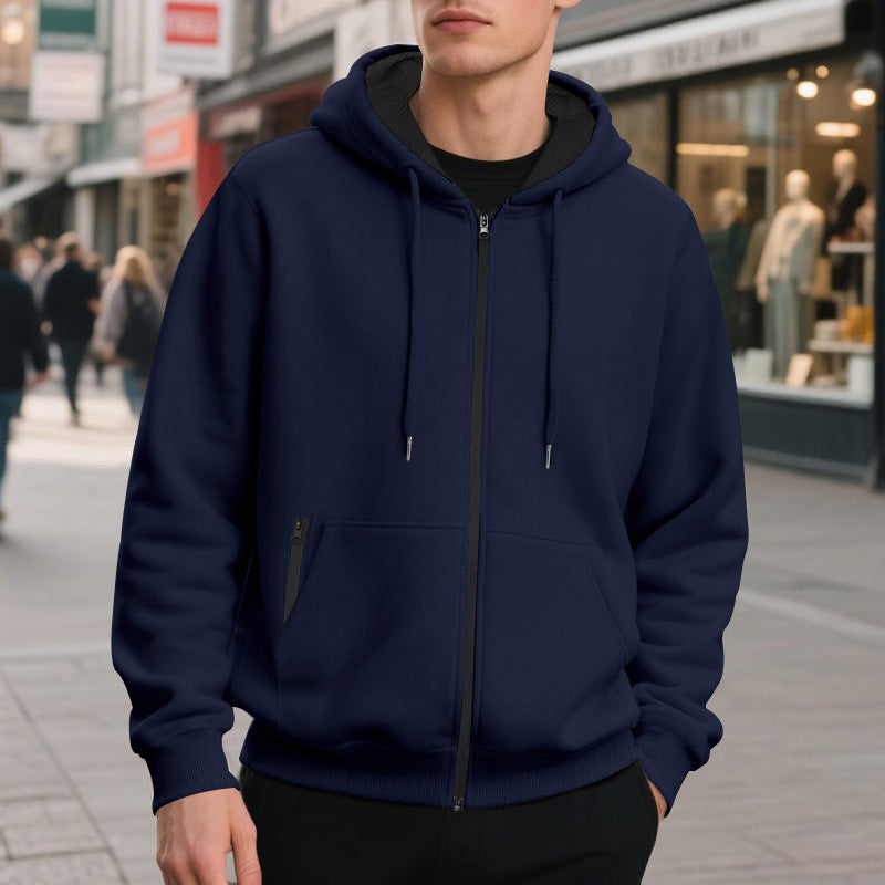 Men's hoodie with full-length zipper and drawstring hood