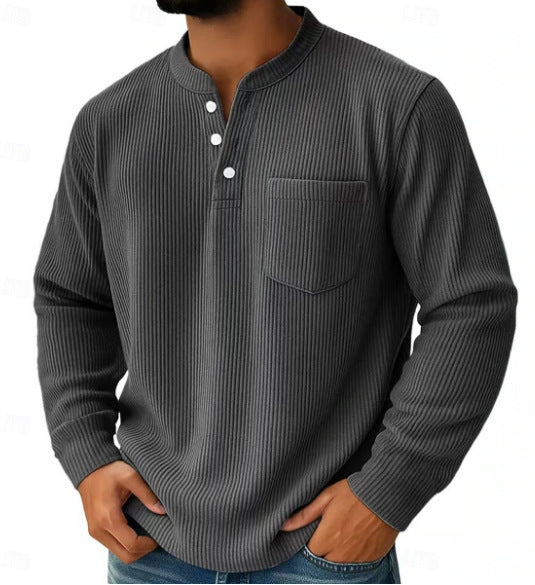Men's waffle knit Henley shirt presented as an easy layering piece