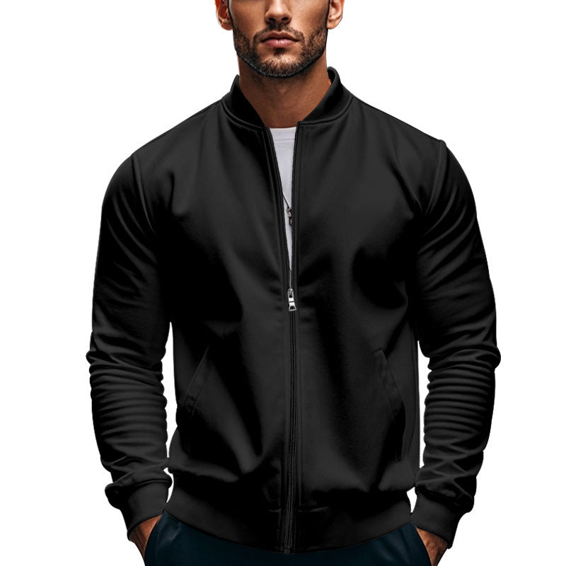 Men's Slim-Fit Sweat Bomber Jacket With Stand Collar