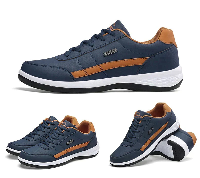 Pair of supportive men's casual shoes viewed from above