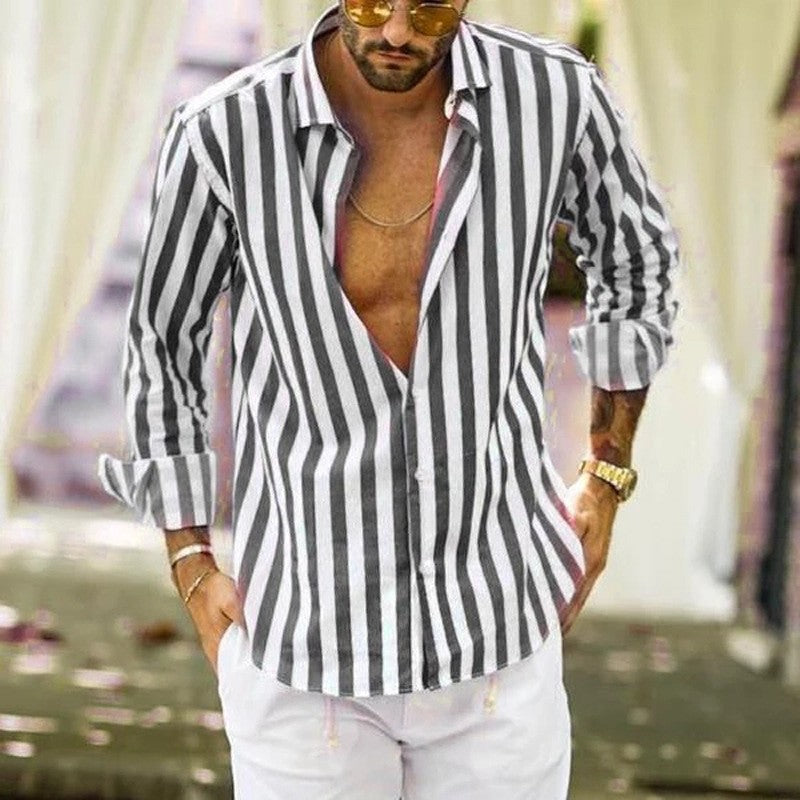 Men's slim-fit long-sleeve shirt with a Kent collar