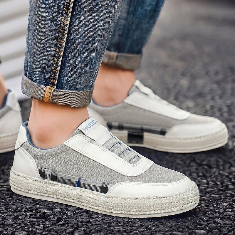Top view showing the shape of men's linen espadrille sneakers