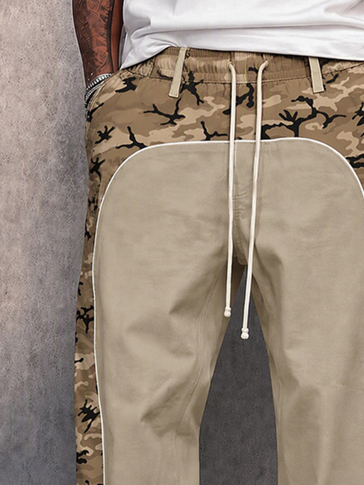 Side view of men's relaxed-fit camouflage patchwork pants