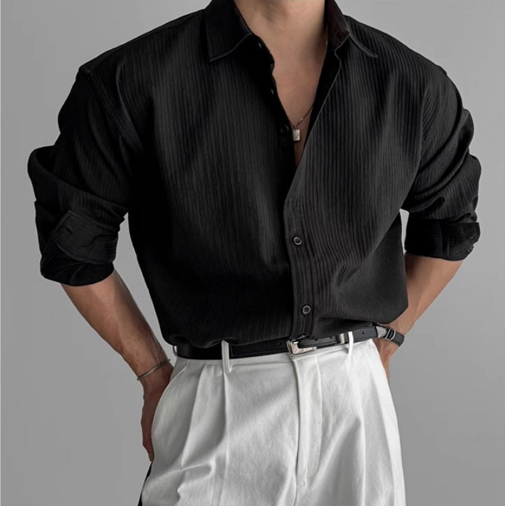 Side view of a lightweight men's shirt with subtle pleats
