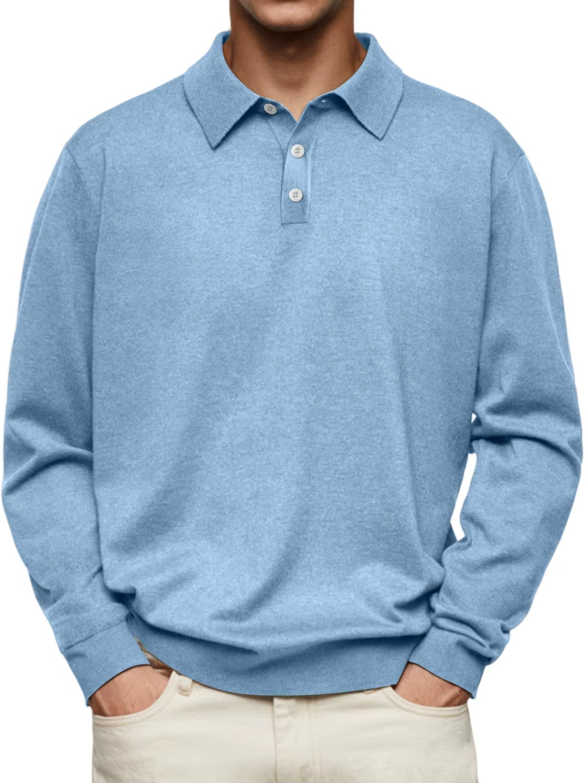 Close-up of the polo shirt collar and button placket