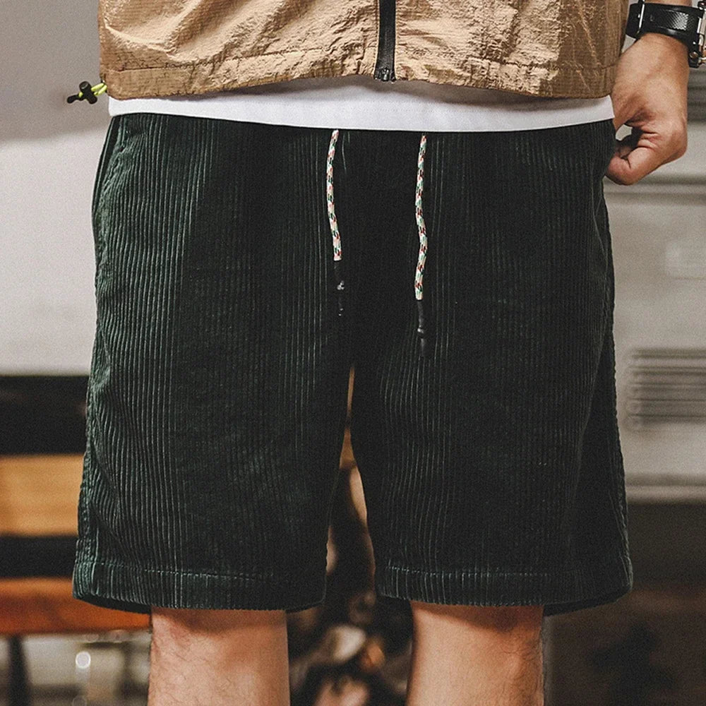 Close-up of the corduroy texture on men's summer shorts